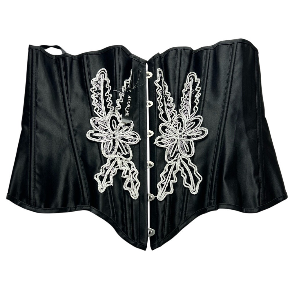 NWT ADORE ME Black Beaded Corset Top Size XS Slimming ** Missing Laces **